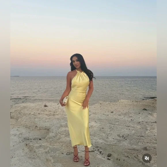 Zara butter Yellow Backless Halter maxi Dress holiday evening wedding - Picture 11 of 16